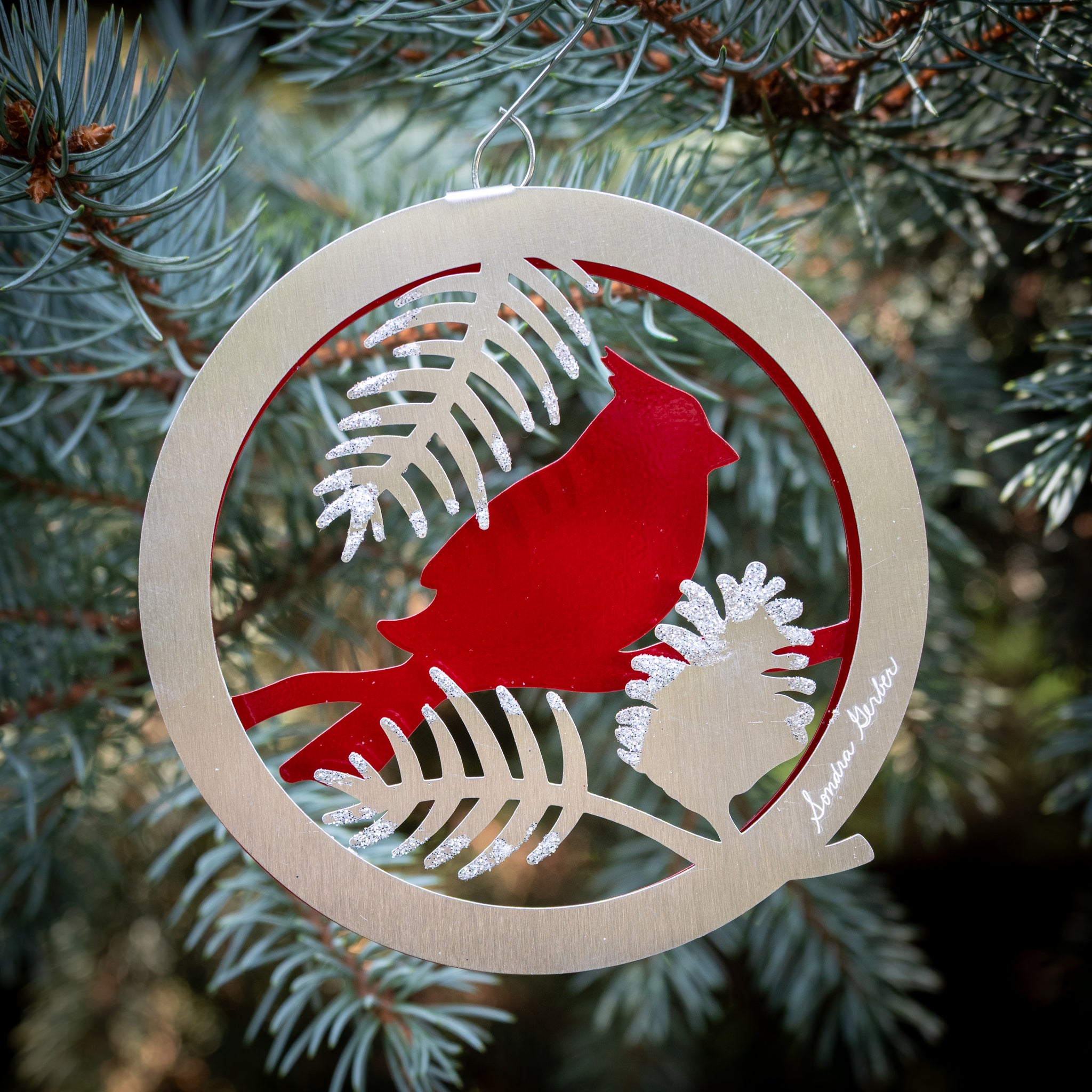 Cardinal Ornament 2025 - by Sondra Gerber - ©Sondra Gerber - Metal Petal Art LLC