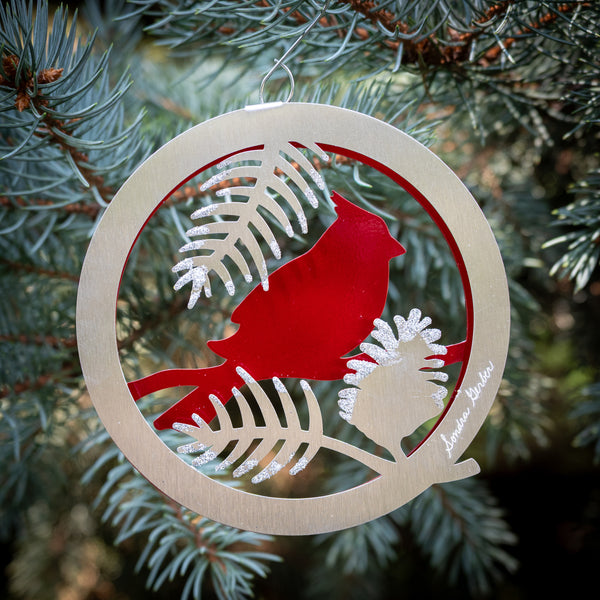 Cardinal Ornament 2025 - by Sondra Gerber - ©Sondra Gerber - Metal Petal Art LLC