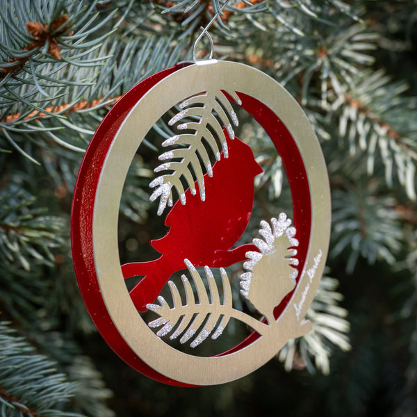 Cardinal Ornament 2025 - by Sondra Gerber - ©Sondra Gerber - Metal Petal Art LLC