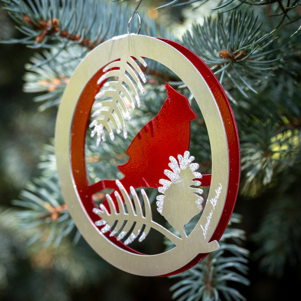 Cardinal Ornament 2025 - by Sondra Gerber - ©Sondra Gerber - Metal Petal Art LLC