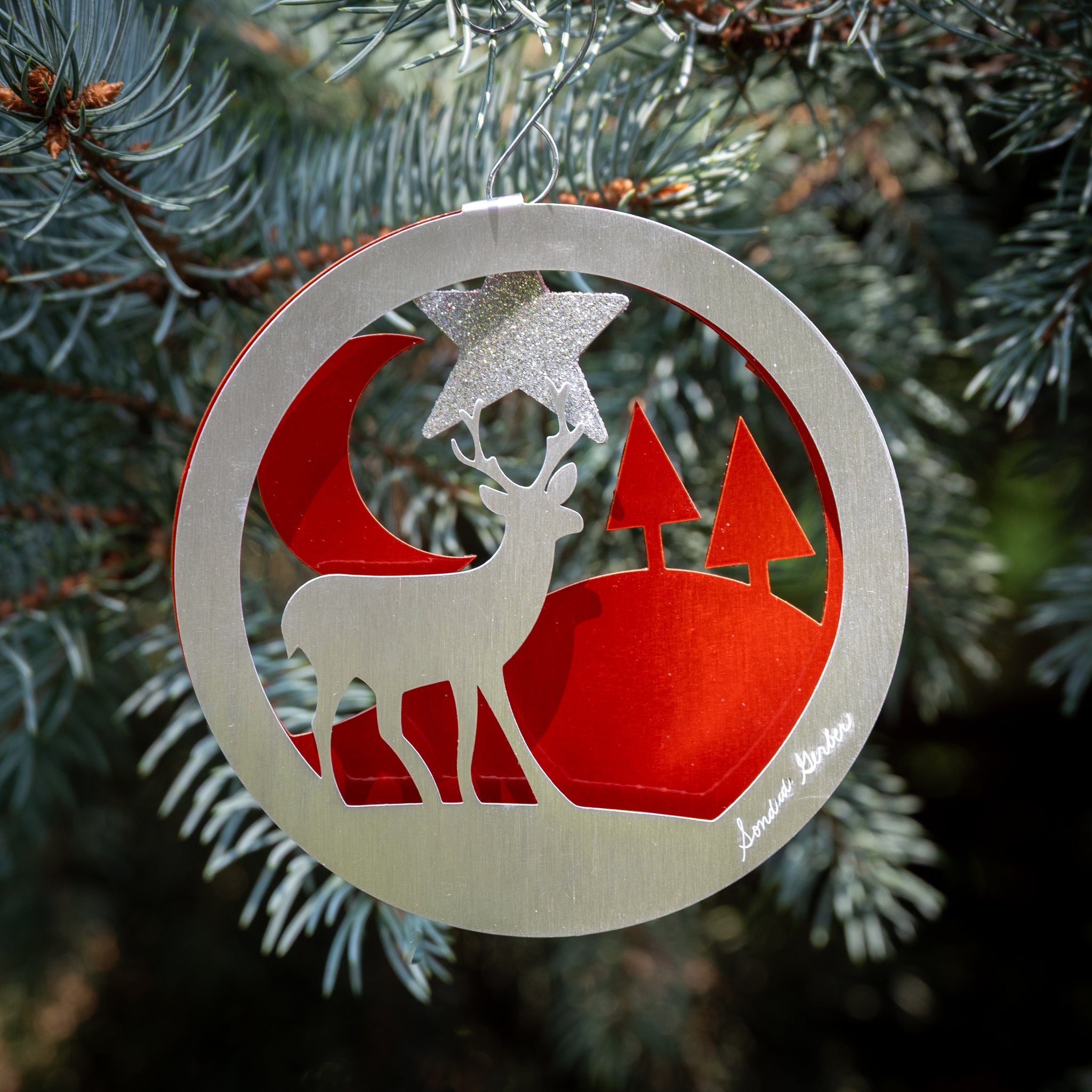 Winter Deer Ornament 2025 - by Sondra Gerber - ©Sondra Gerber - Metal Petal Art LLC