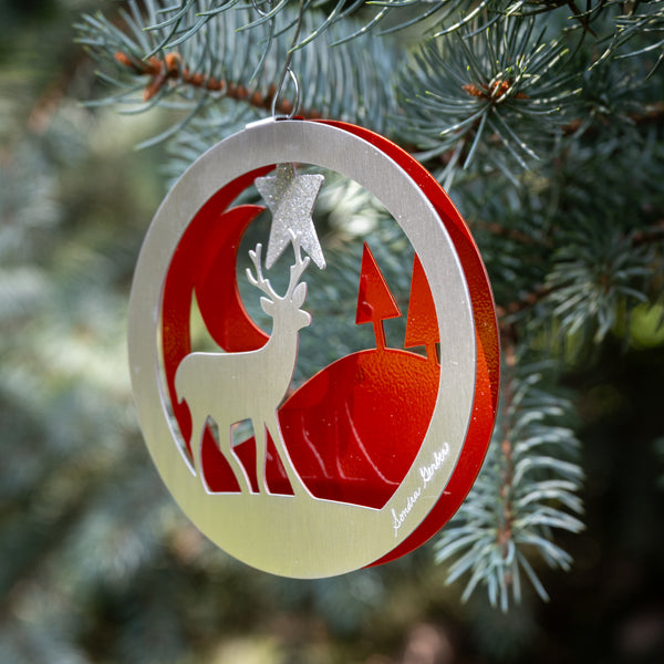 Winter Deer Ornament 2025 - by Sondra Gerber - ©Sondra Gerber - Metal Petal Art LLC