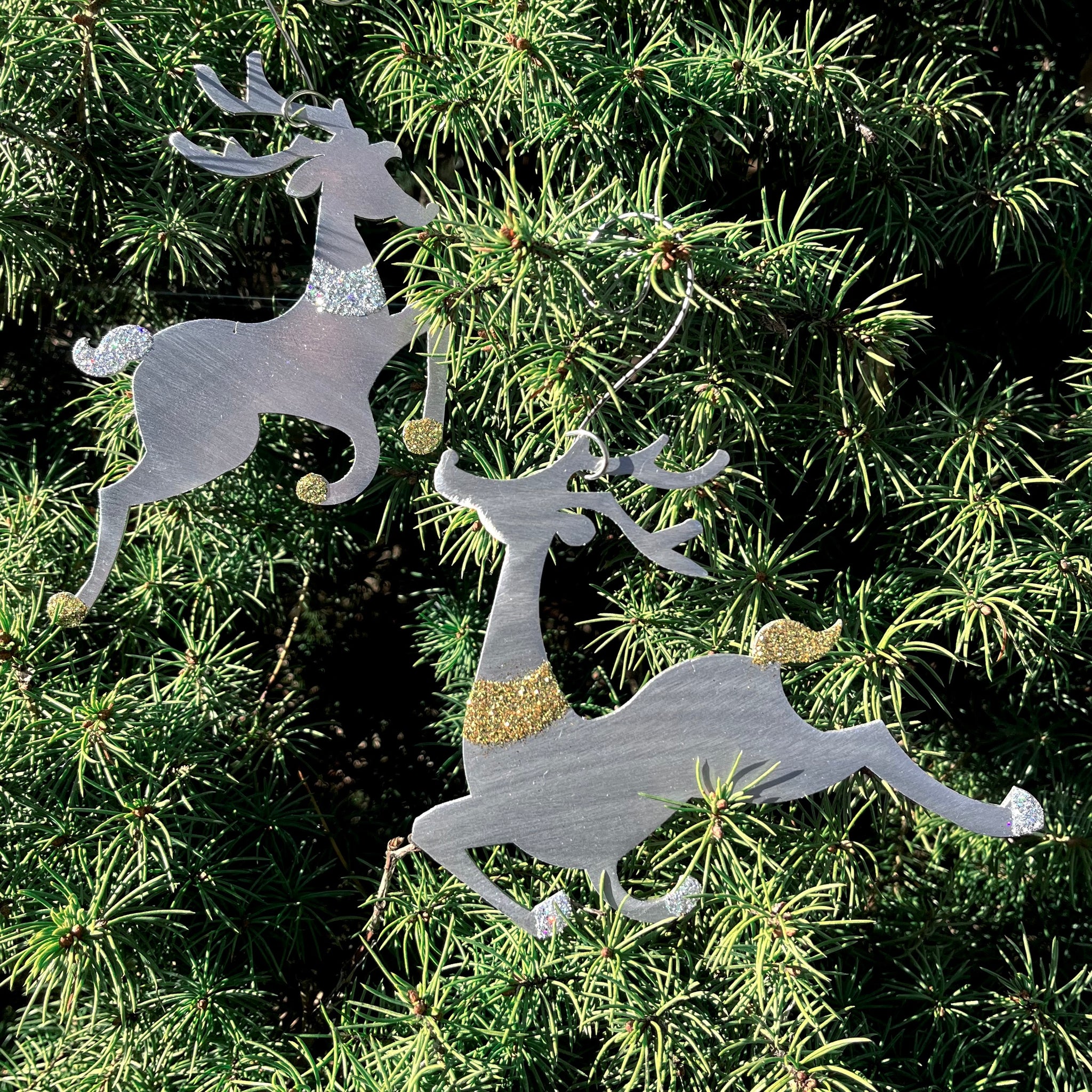Dancing Deer Ornament set - by Sondra Gerber - ©Sondra Gerber - Metal Petal Art LLC