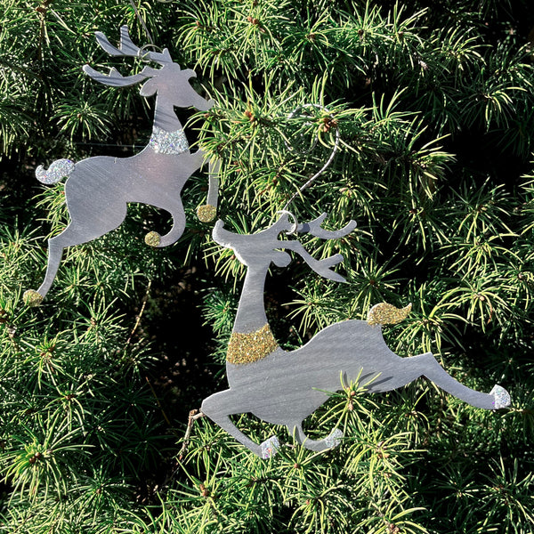 Dancing Deer Ornament set - by Sondra Gerber - ©Sondra Gerber - Metal Petal Art LLC