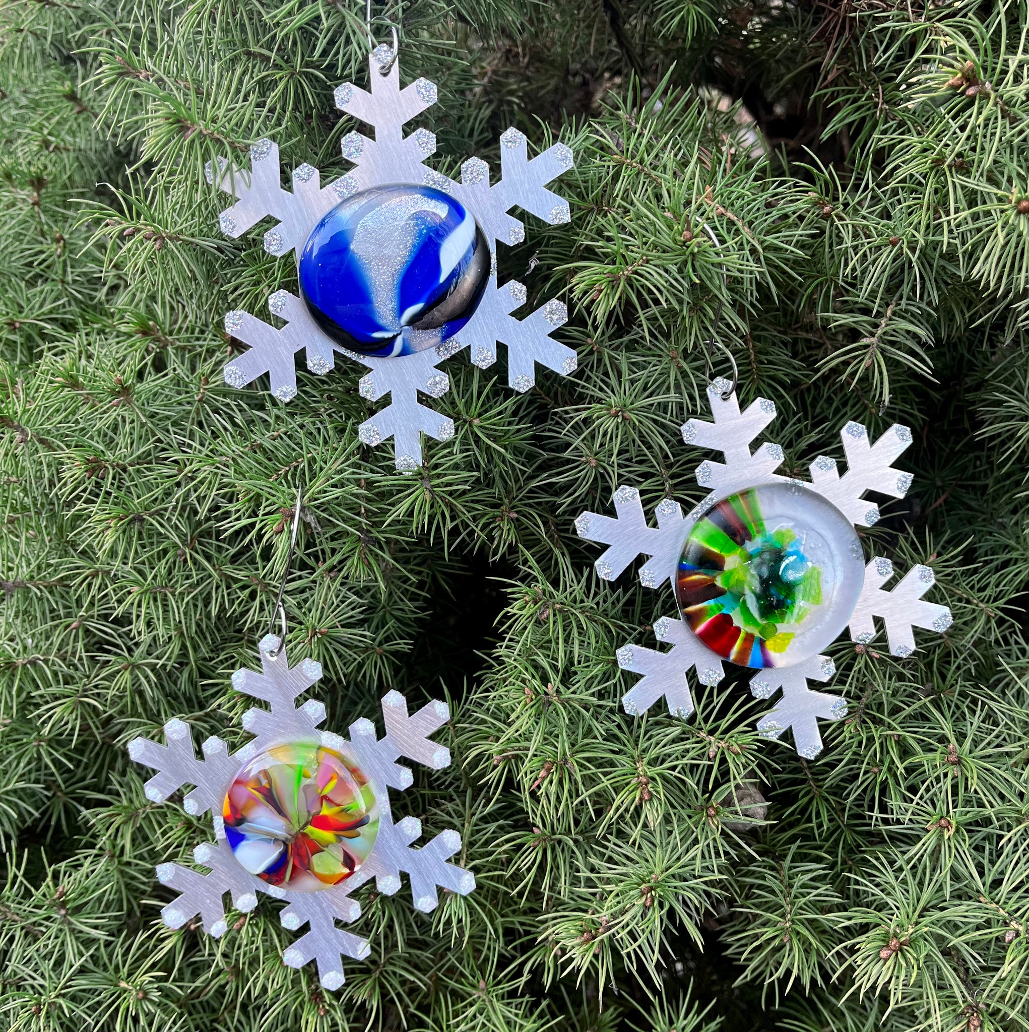 Snow Drops Snowflake Ornament - by Sondra Gerber - ©Sondra Gerber - Metal Petal Art LLC