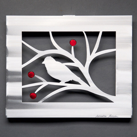 Berries & Leaves Bird Panels with Glass - by Sondra Gerber - ©Sondra Gerber - Metal Petal Art LLC
