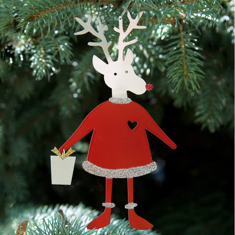 Santa Reindeer Ornament - by Sondra Gerber - ©Sondra Gerber - Metal Petal Art LLC