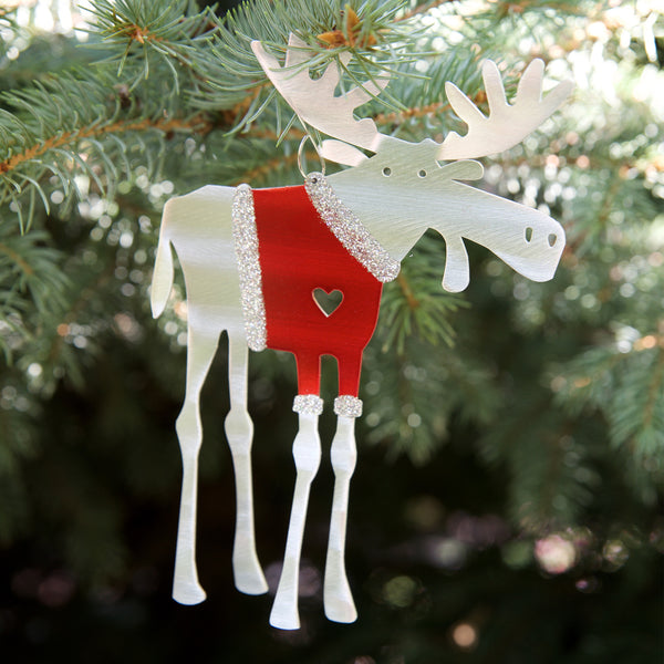 Santa Moose Ornament - by Sondra Gerber - ©Sondra Gerber - Metal Petal Art LLC