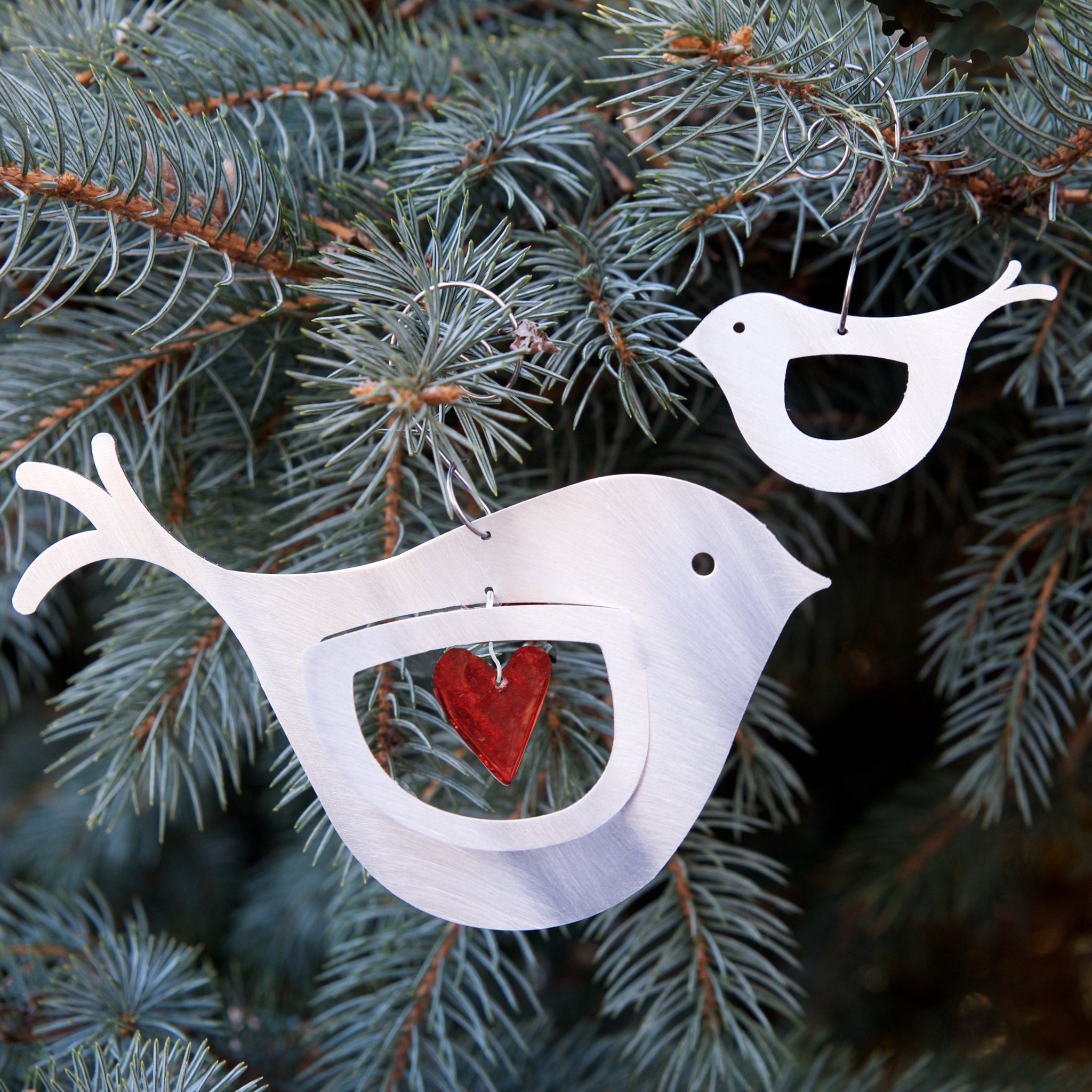 Mama & Baby Bird Ornament - Retiring - by Sondra Gerber - ©Sondra Gerber - Metal Petal Art LLC