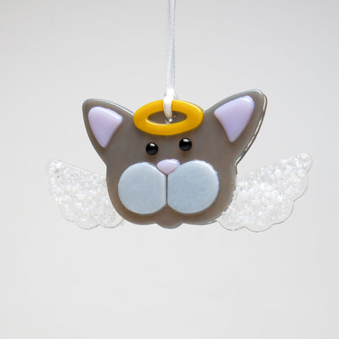 Glass Angel Cat ornament - by Sondra Gerber - ©Sondra Gerber - Metal Petal Art LLC