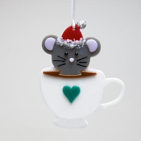 Glass Tea cup Mouse ornament - by Sondra Gerber - ©Sondra Gerber - Metal Petal Art LLC