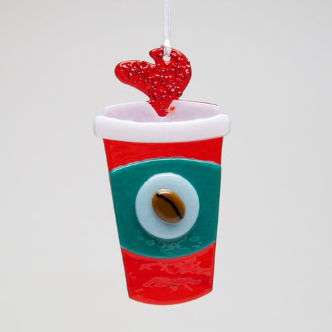 Glass togo Coffee Cup ornament - by Sondra Gerber - ©Sondra Gerber - Metal Petal Art LLC